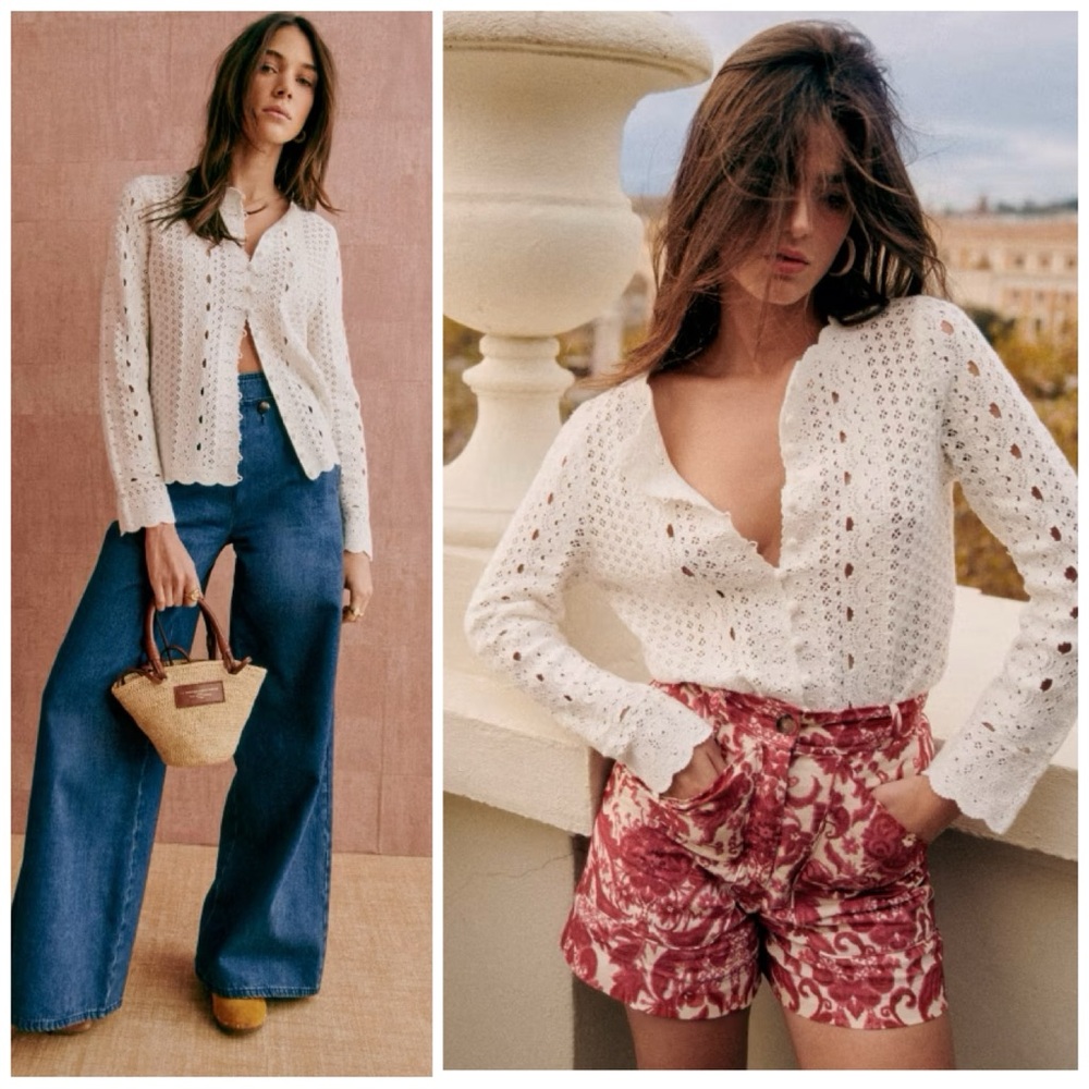 Sezane White Crochet Cardigan